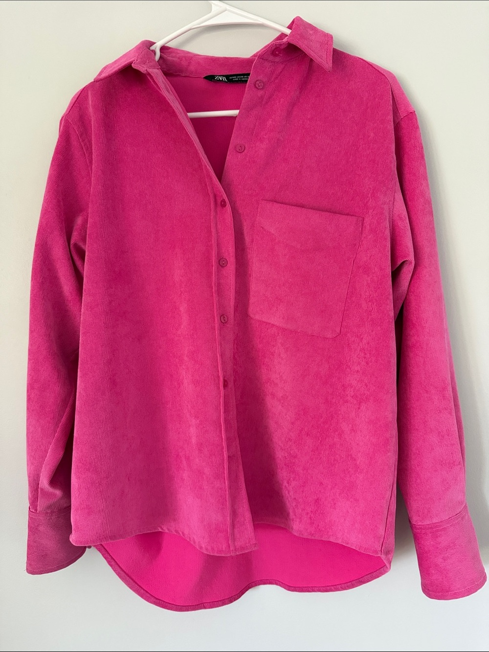 Zara Barbie Pink Button-Down Velvet Shirt XS